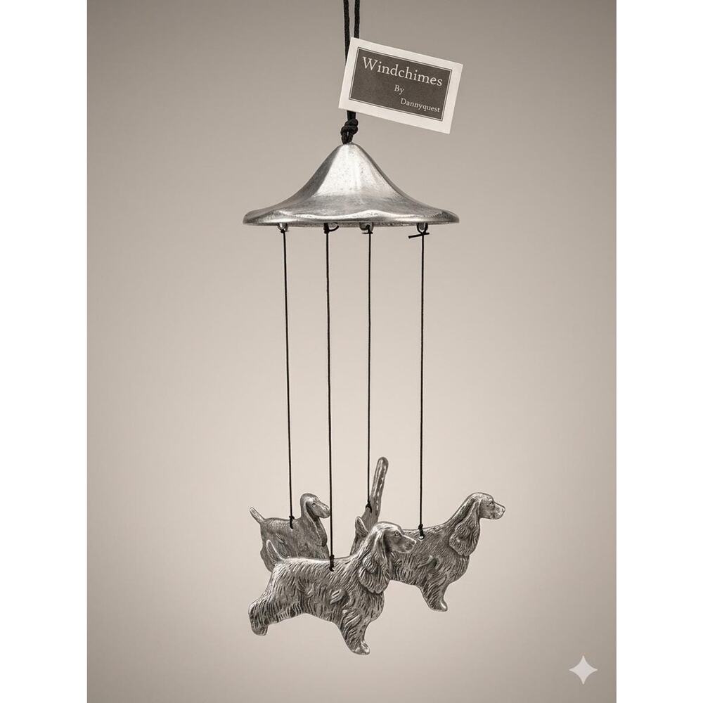 Vintage Dannyquest Designs Pewter English Cocker Spaniel Wind Chime Dog Art